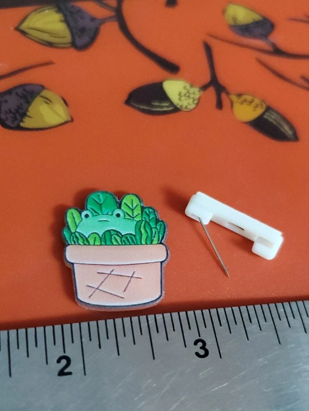 Cute Frog-in-Plant Acrylic Pin - Green & Tan